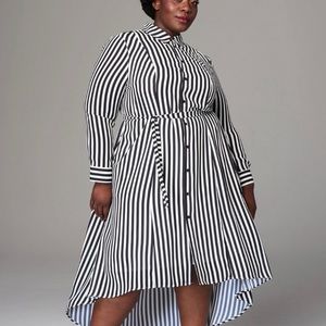 Girl With Curves Miranda Black Striped Shirtdress